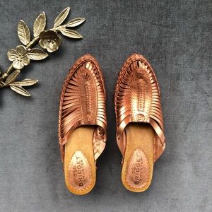 Bridget Shuster copper metallic abba clogs mules